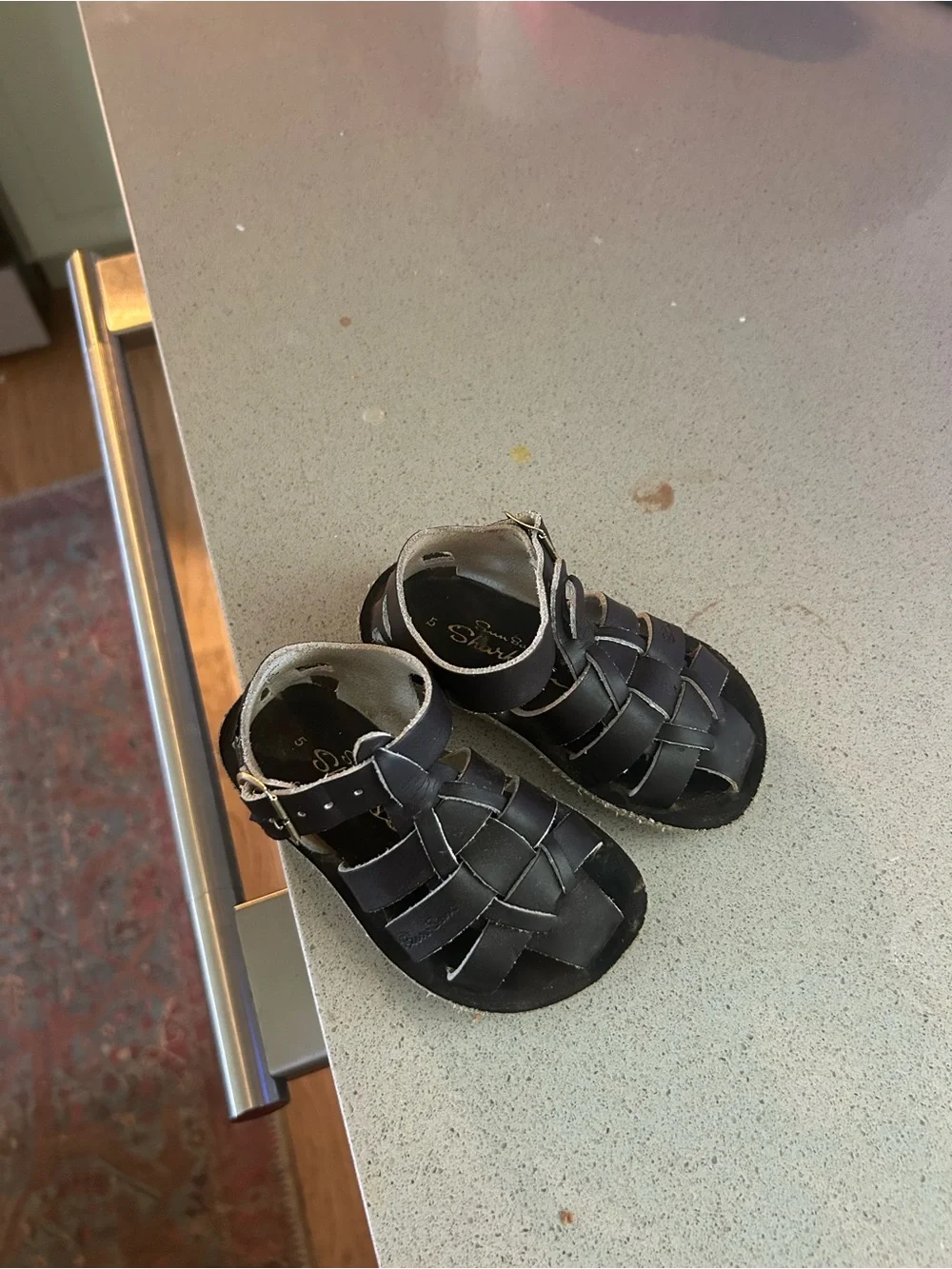 Kids Black Woven Fisherman Sandals with Buckle